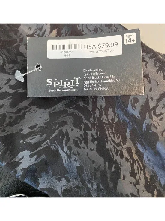 Spirit Halloween Black Costume Coat w/ Hood Skeleton Royalty Chains Bones Large - Picture 7 of 13